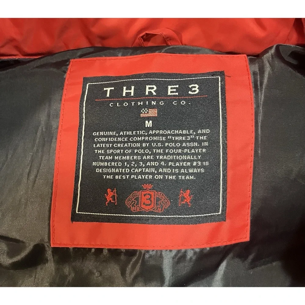 Three Clothing‎ Company Puffer Vest Men's Medium Red Full Zip Sleeveless Jacket